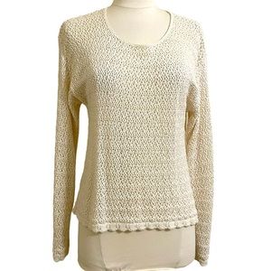VINTAGE WHBM Cream Ivory Open Weave Crochet Sweater Long Sleeve Size Small